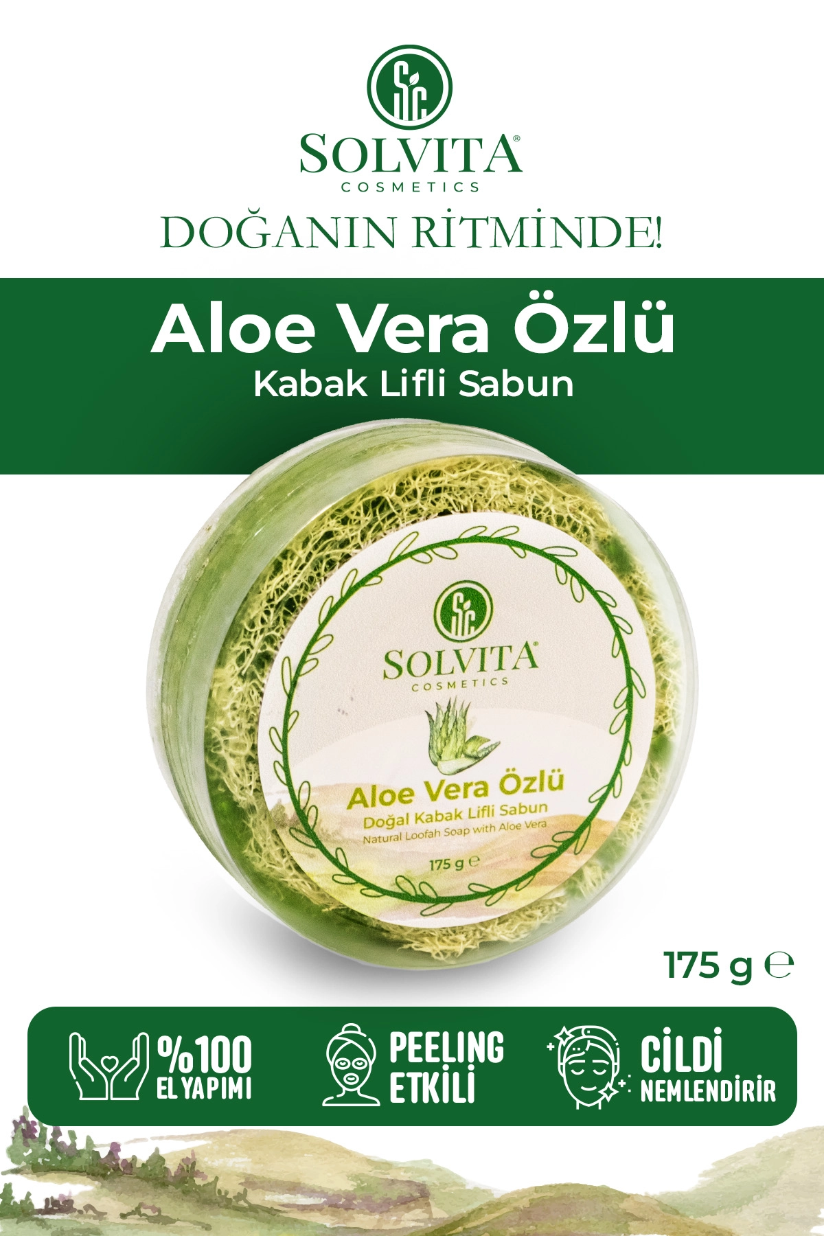 El Yapımı Yuvarlak Kabak Lifli Aloe Vera Özlü Sabun