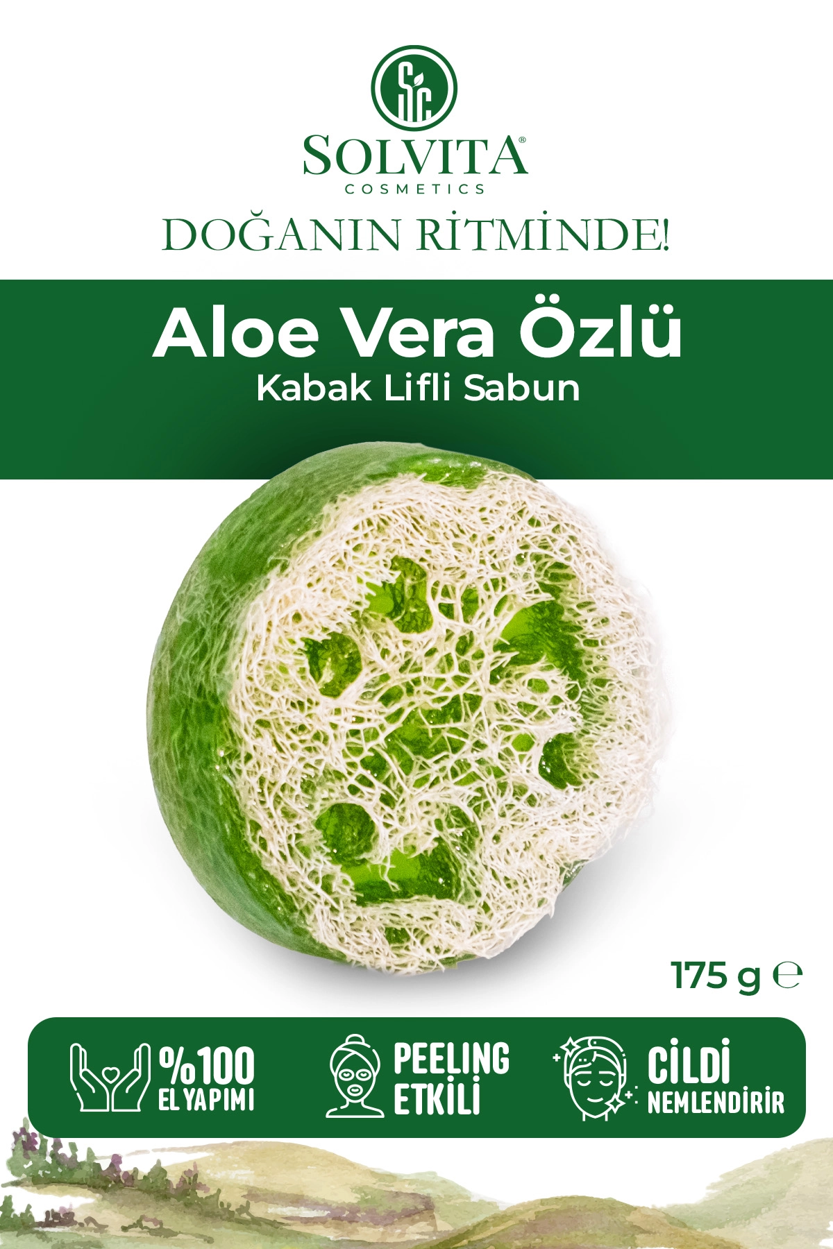 El Yapımı Yuvarlak Kabak Lifli Aloe Vera Özlü Sabun