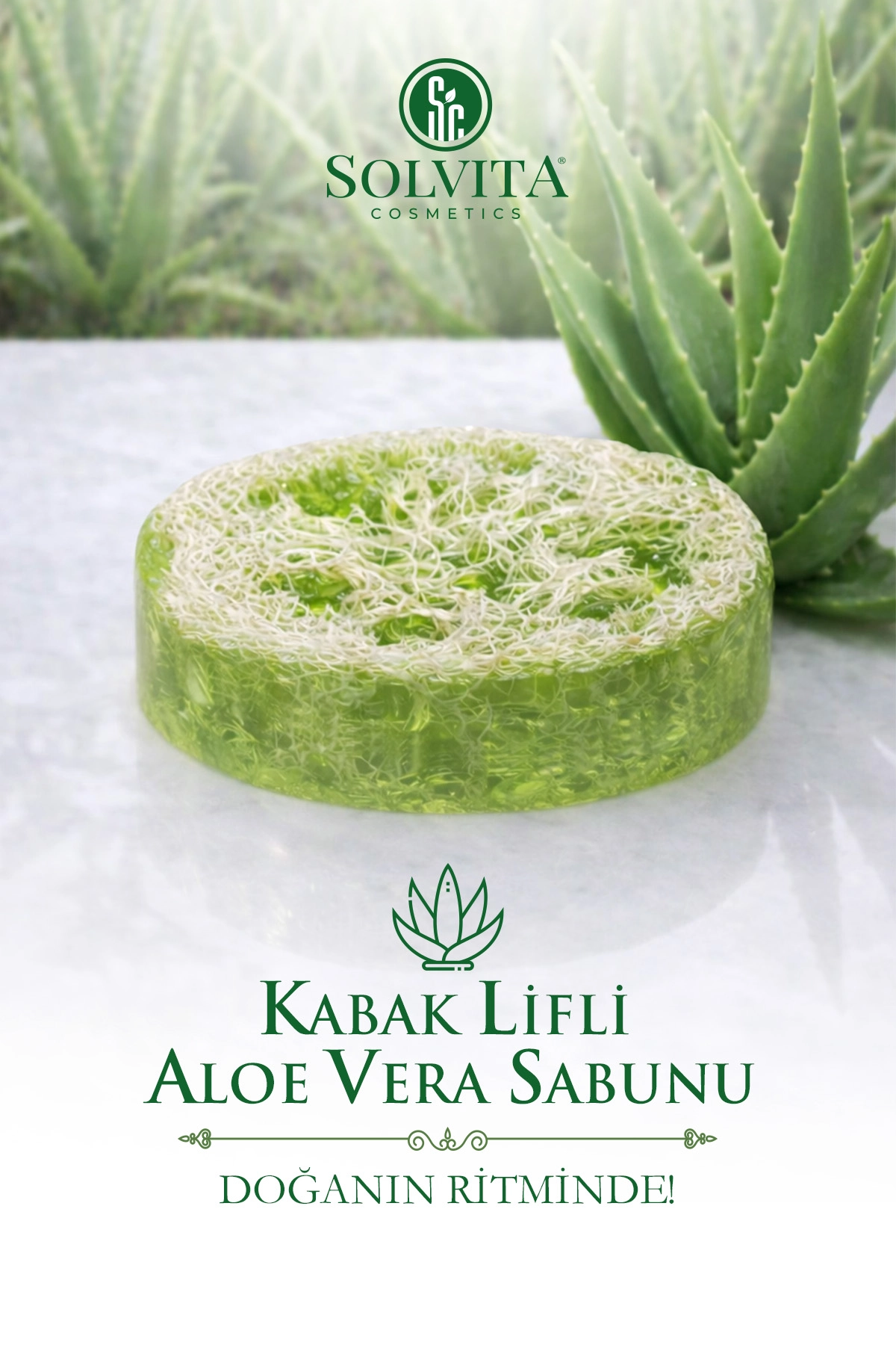 El Yapımı Yuvarlak Kabak Lifli Aloe Vera Özlü Sabun