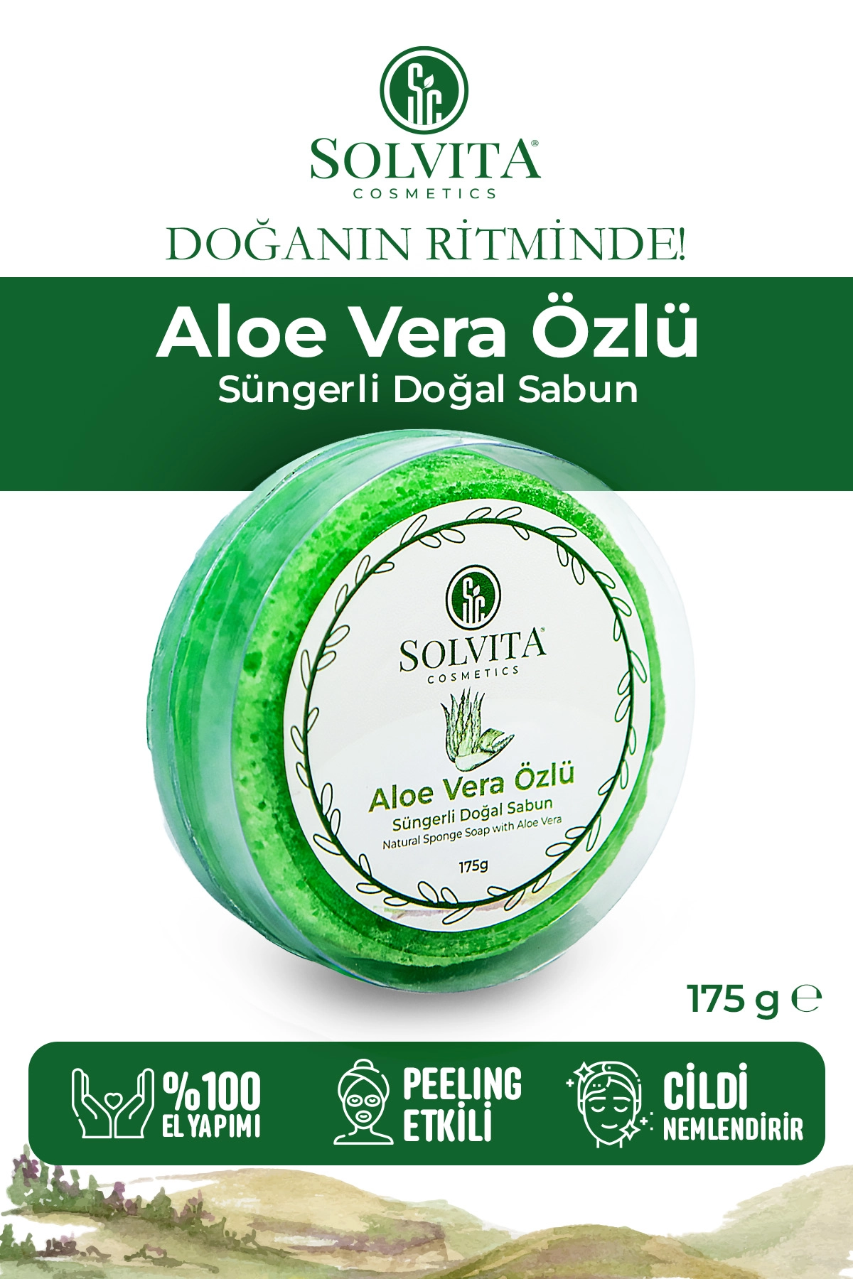 %100 El Yapımı Süngerli Aloe Vera Özlü Sabun