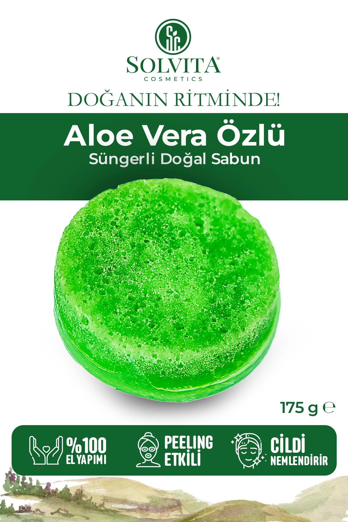 %100 El Yapımı Süngerli Aloe Vera Özlü Sabun