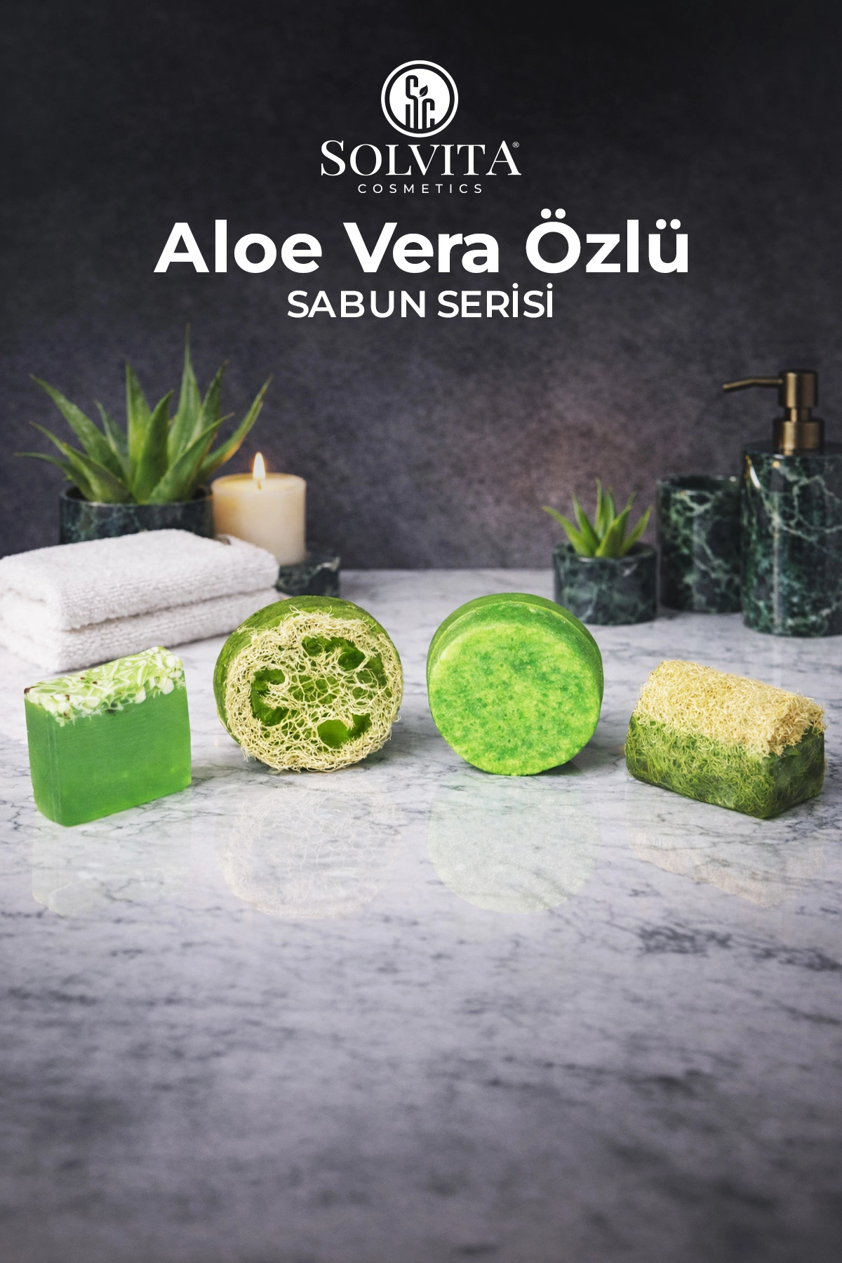 El Yapımı Yuvarlak Kabak Lifli Aloe Vera Özlü Sabun