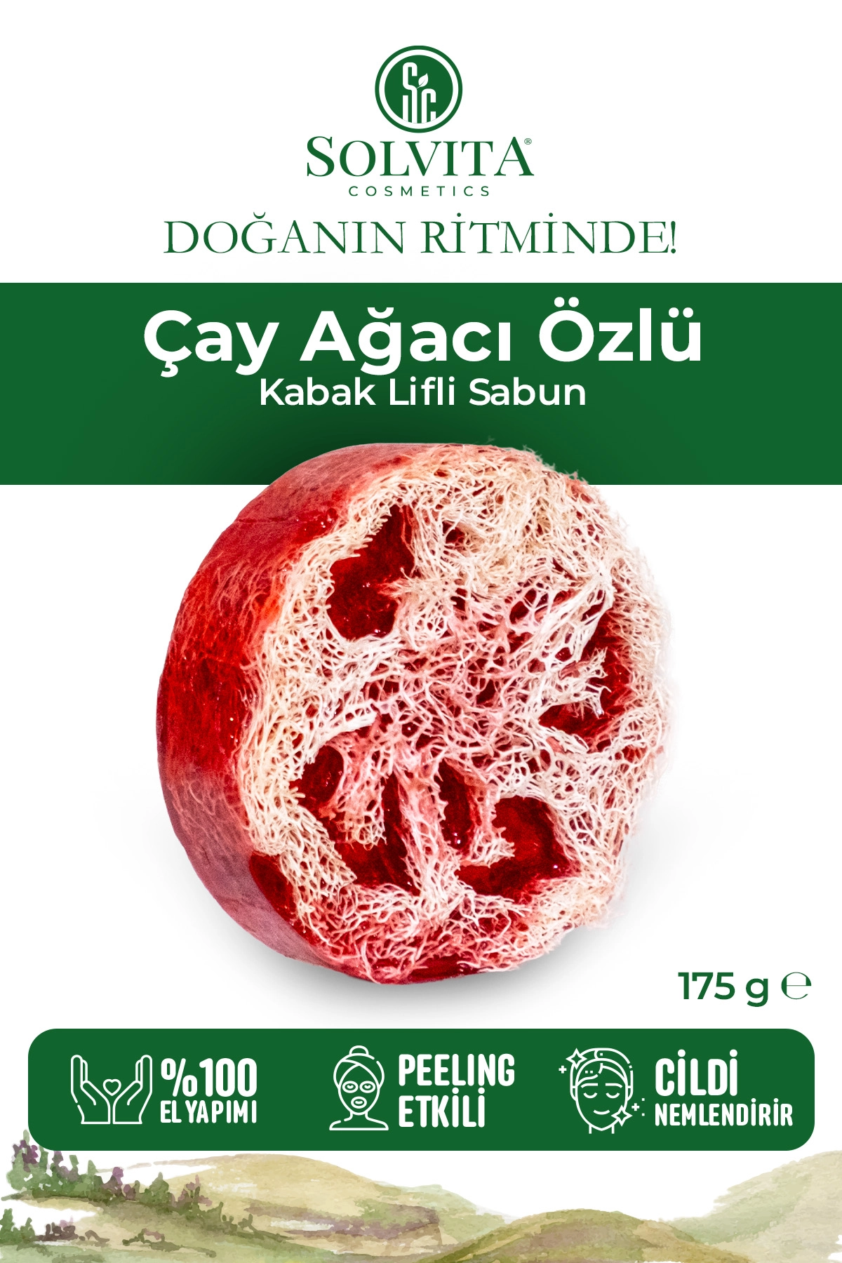 El Yapımı Yuvarlak Kabak Lifli Çay Ağacı Özlü Sabun