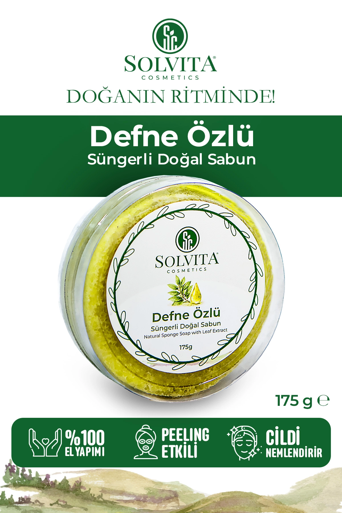 %100 El Yapımı Süngerli Defne Özlü Sabun
