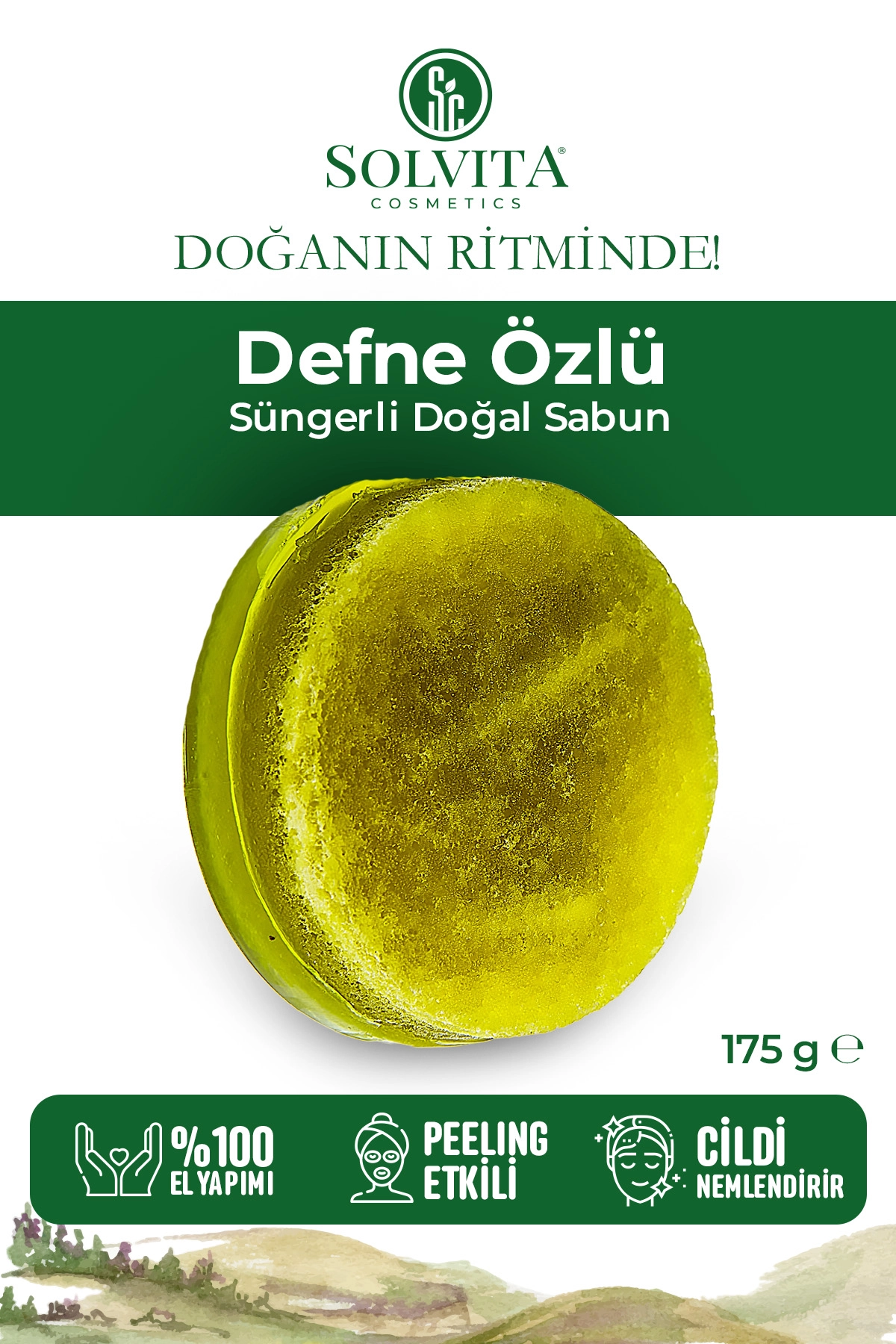 %100 El Yapımı Süngerli Defne Özlü Sabun