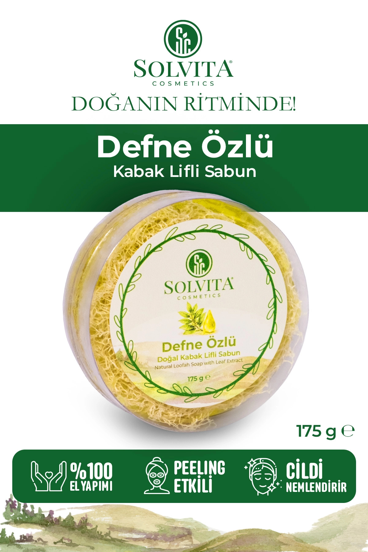 El Yapımı Yuvarlak Kabak Lifli Defne Özlü Sabun