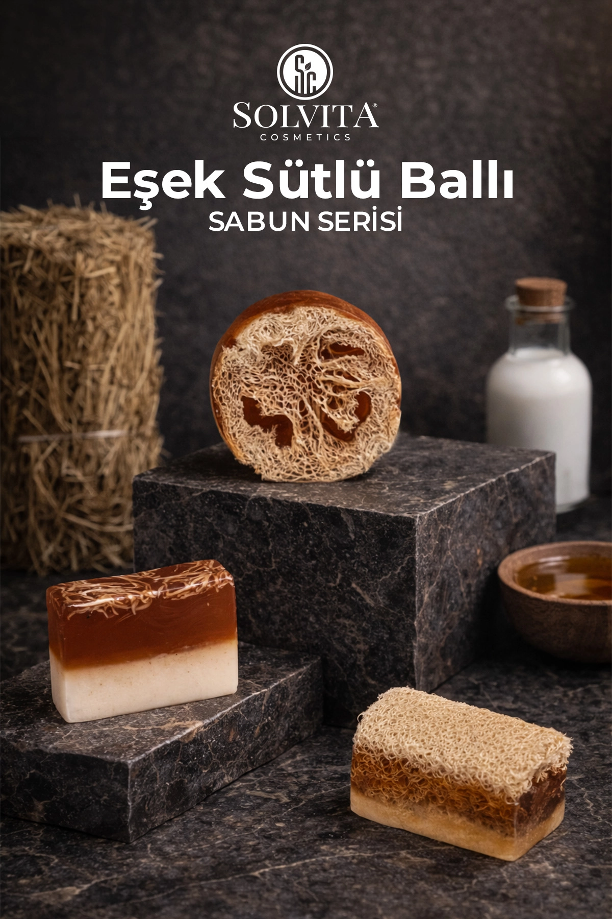 El Yapımı Yuvarlak Kabak Lifli Eşek Sütlü Ballı Sabun