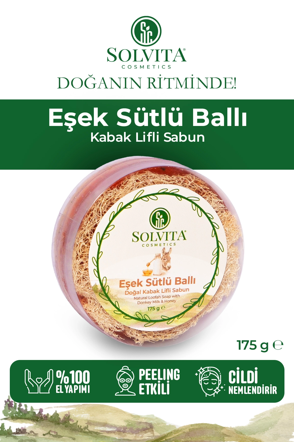 El Yapımı Yuvarlak Kabak Lifli Eşek Sütlü Ballı Sabun