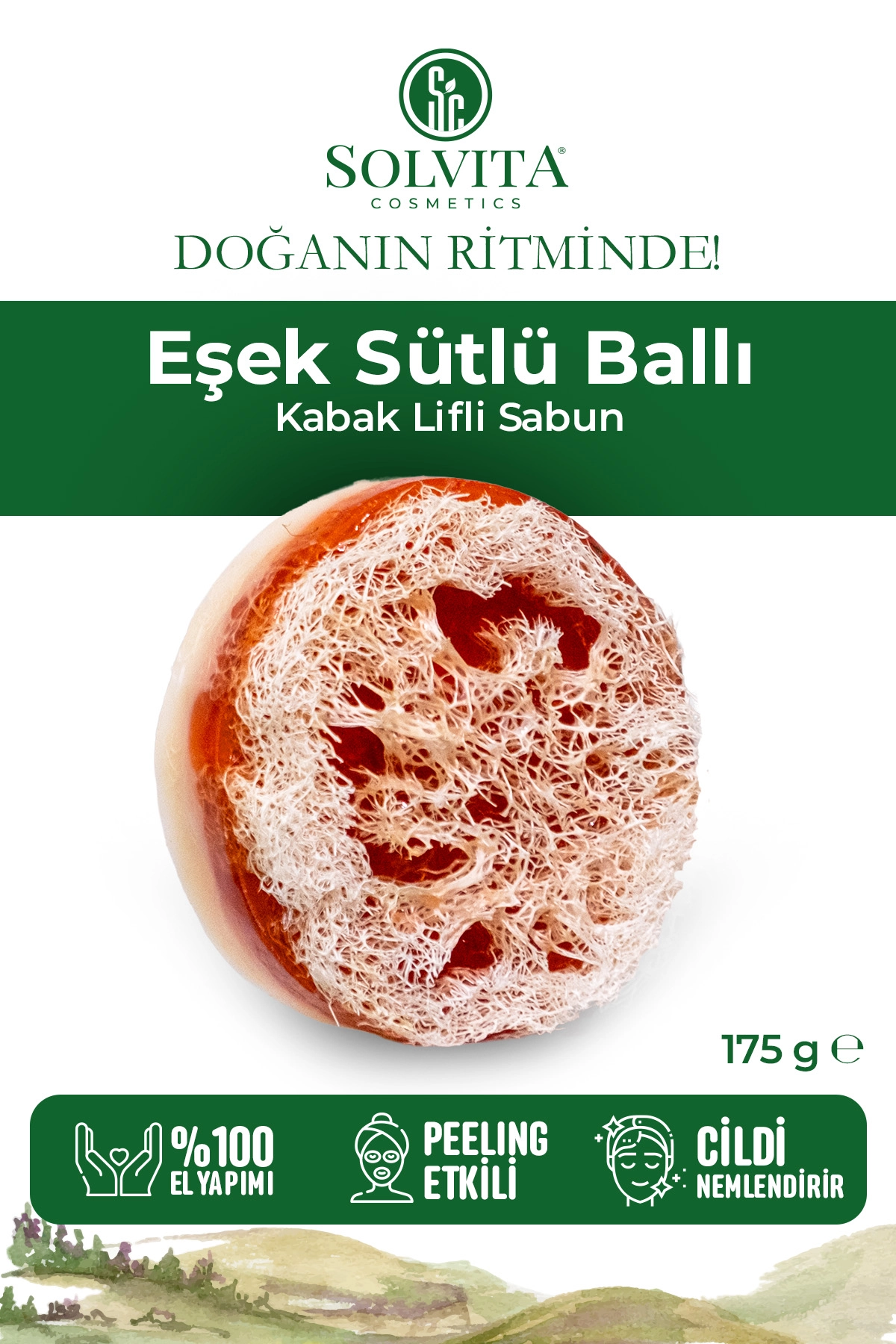 El Yapımı Yuvarlak Kabak Lifli Eşek Sütlü Ballı Sabun