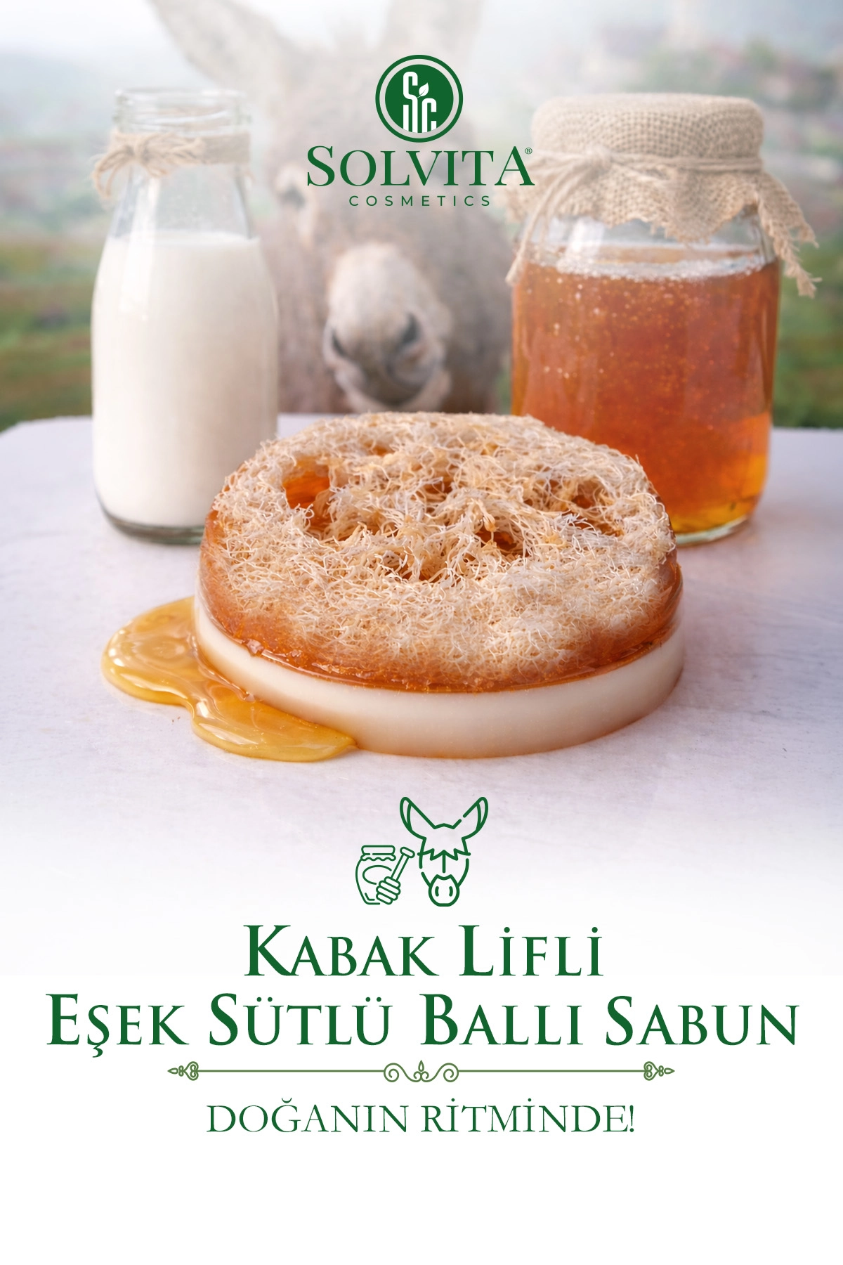 El Yapımı Yuvarlak Kabak Lifli Eşek Sütlü Ballı Sabun