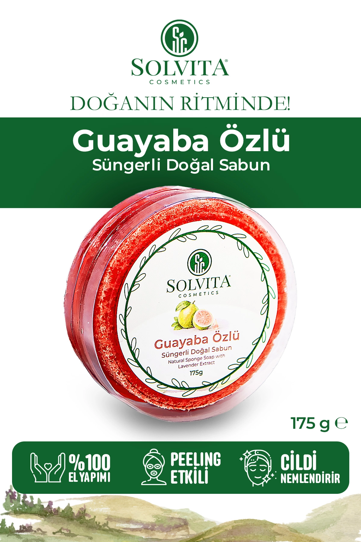 %100 El Yapımı Süngerli Guayaba Özlü Sabun