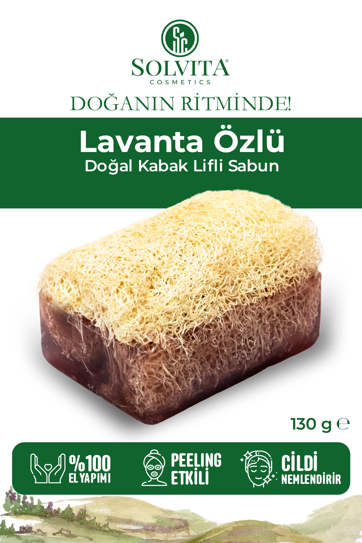 %100 El Yapımı Kabak Lifli Lavanta Özlü Sabun