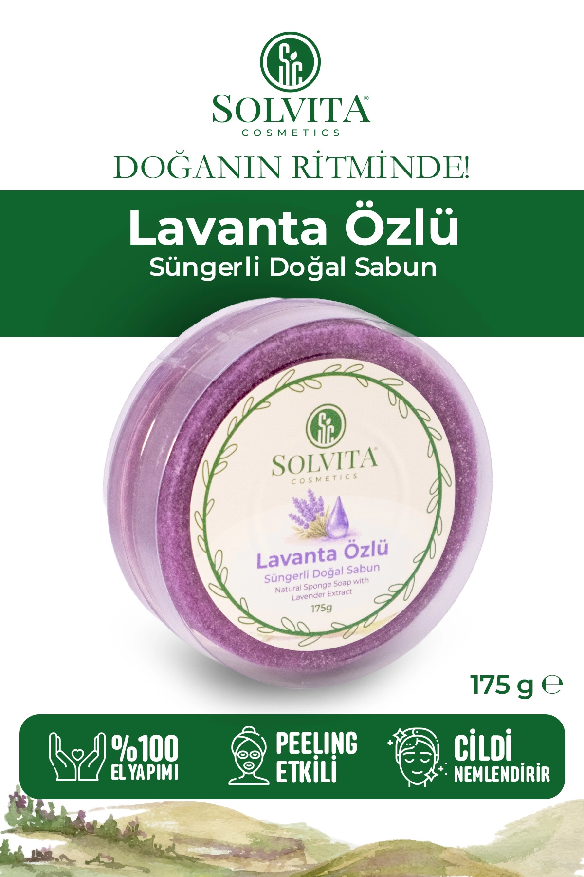 %100 El Yapımı Süngerli Lavanta Özlü Sabun