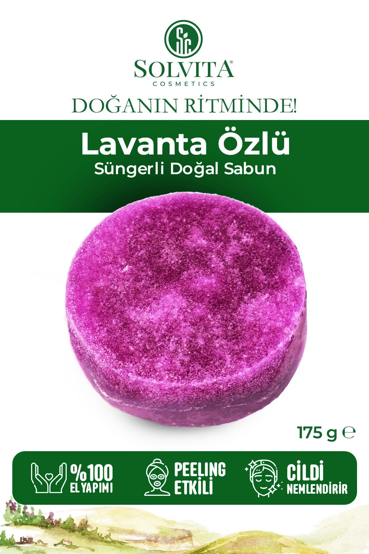 %100 El Yapımı Süngerli Lavanta Özlü Sabun