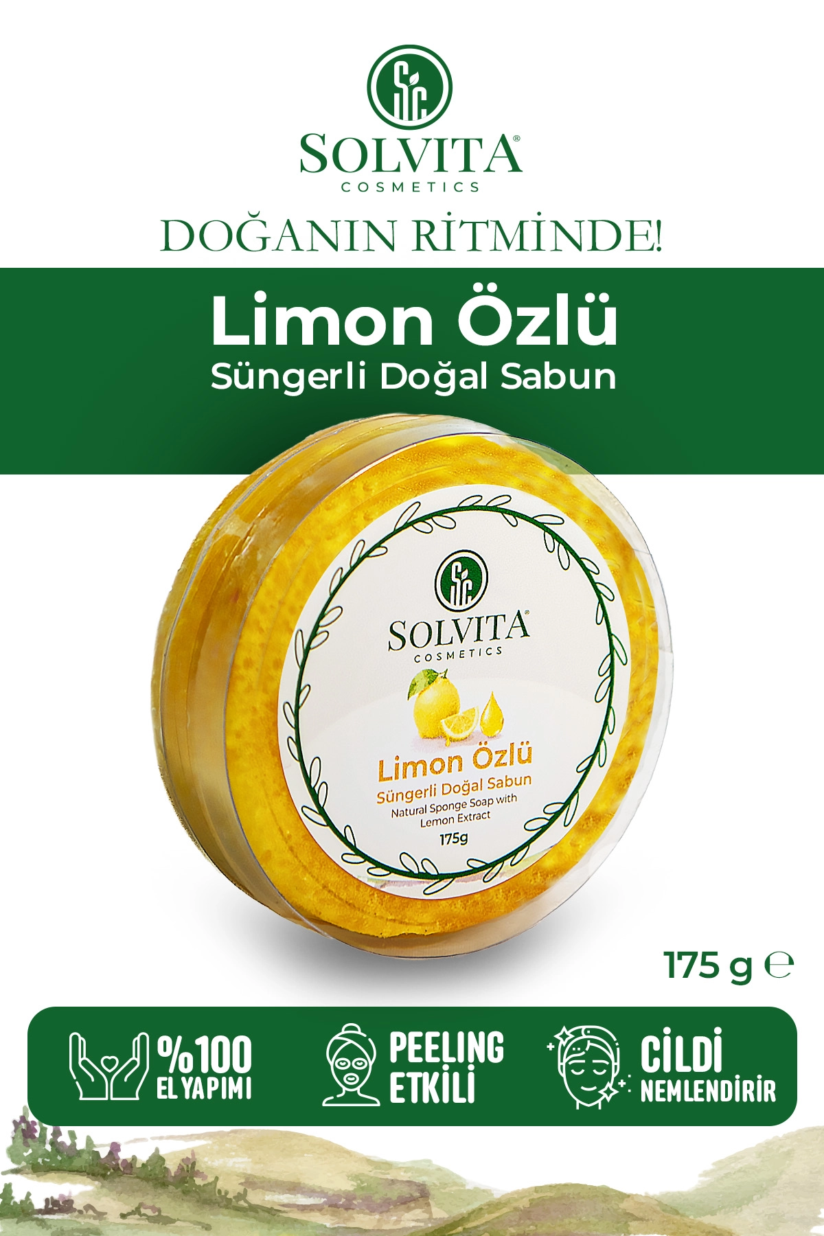 %100 El Yapımı Süngerli Limon Özlü Sabun