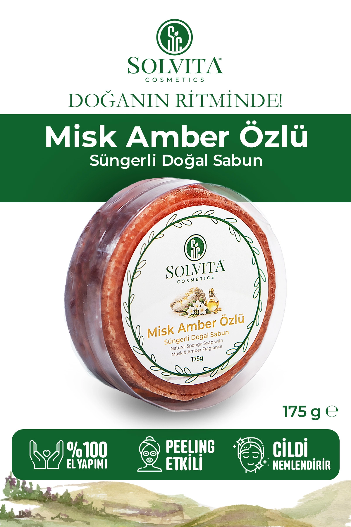 %100 El Yapımı Süngerli Misk Amber Özlü Sabun