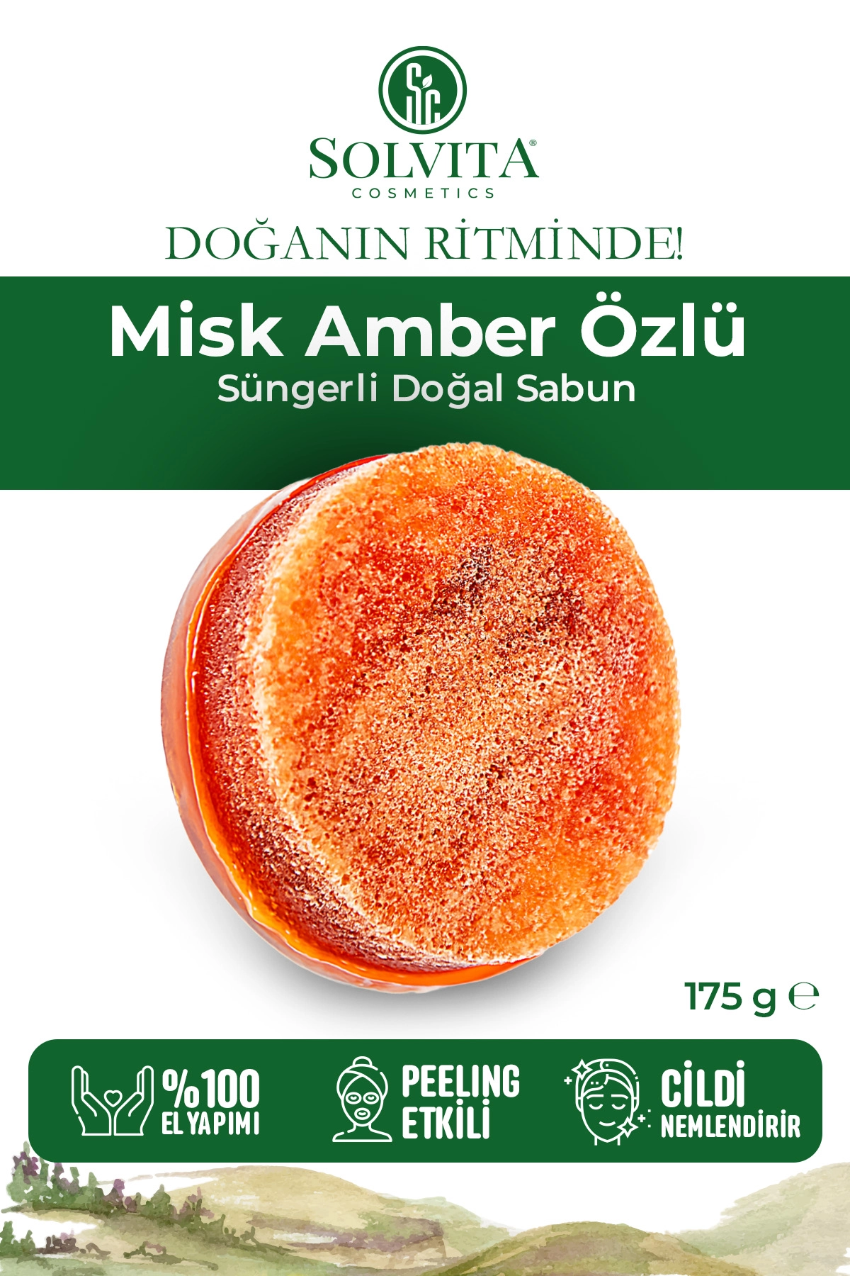 %100 El Yapımı Süngerli Misk Amber Özlü Sabun