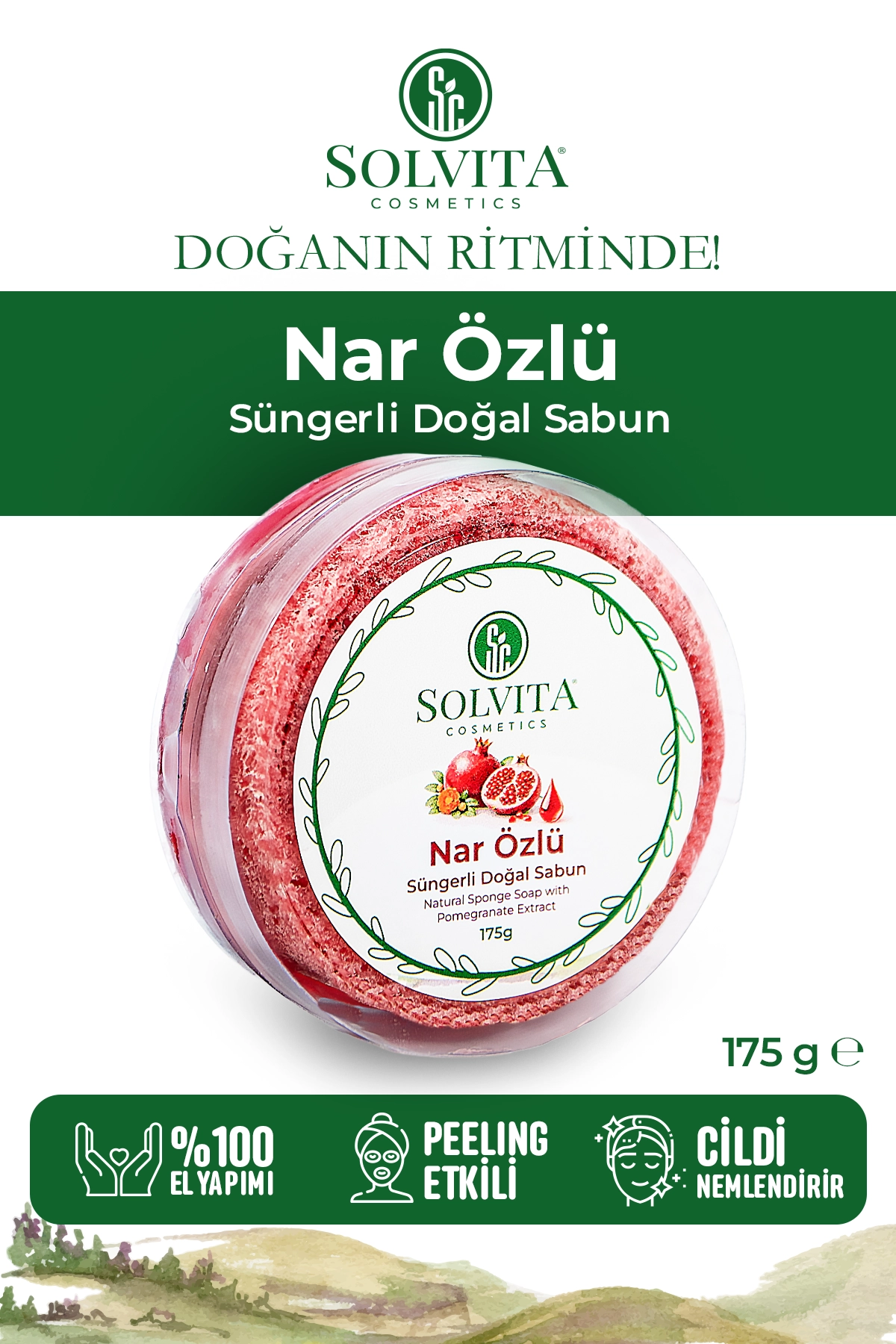 %100 El Yapımı Süngerli Nar Özlü Sabun