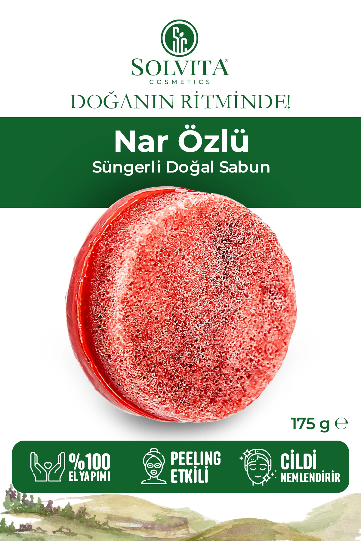 %100 El Yapımı Süngerli Nar Özlü Sabun