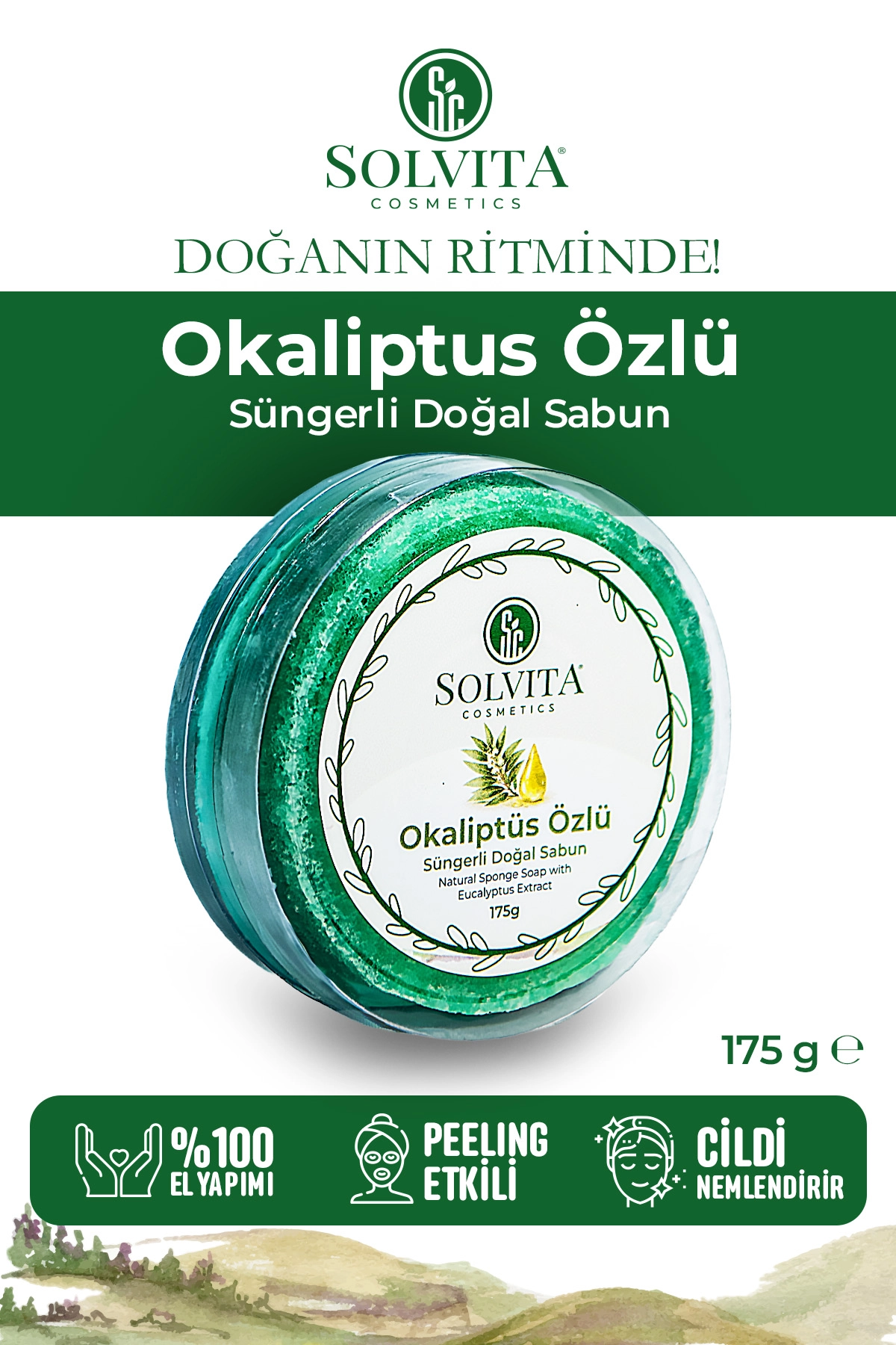 %100 El Yapımı Süngerli Okaliptüs Özlü Sabun