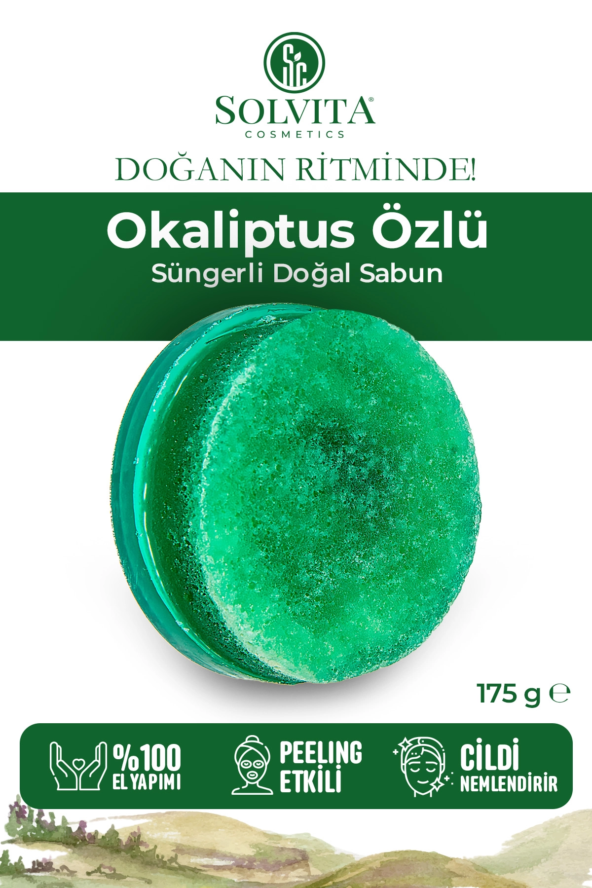 %100 El Yapımı Süngerli Okaliptüs Özlü Sabun