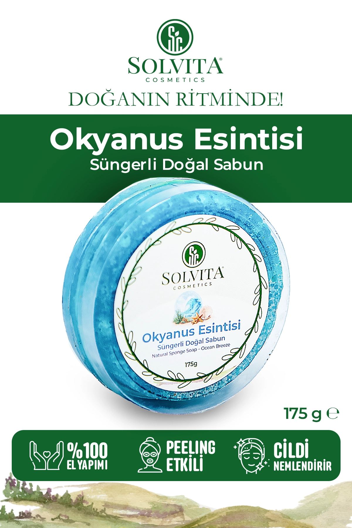 %100 El Yapımı Süngerli Okyanus Esintisi Sabun