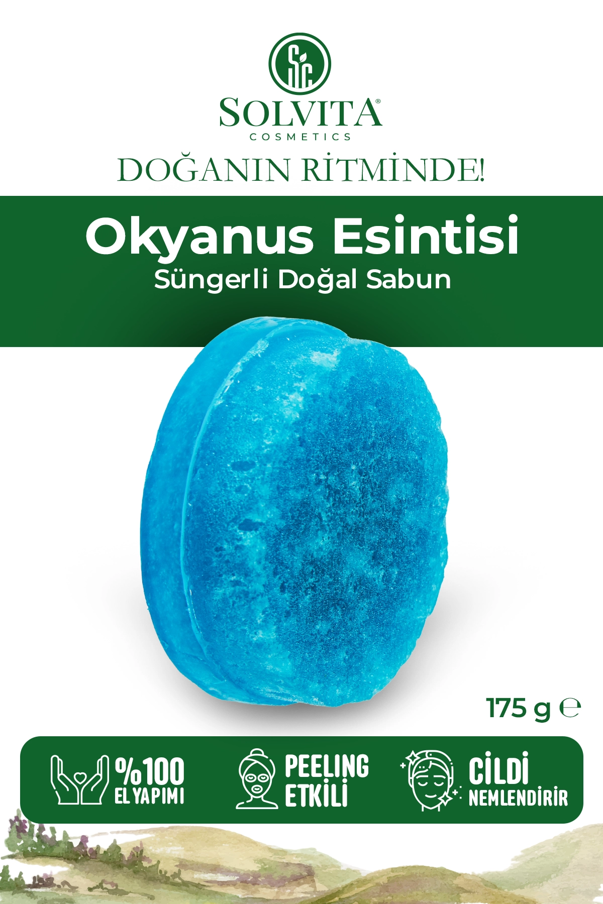 %100 El Yapımı Süngerli Okyanus Esintisi Sabun