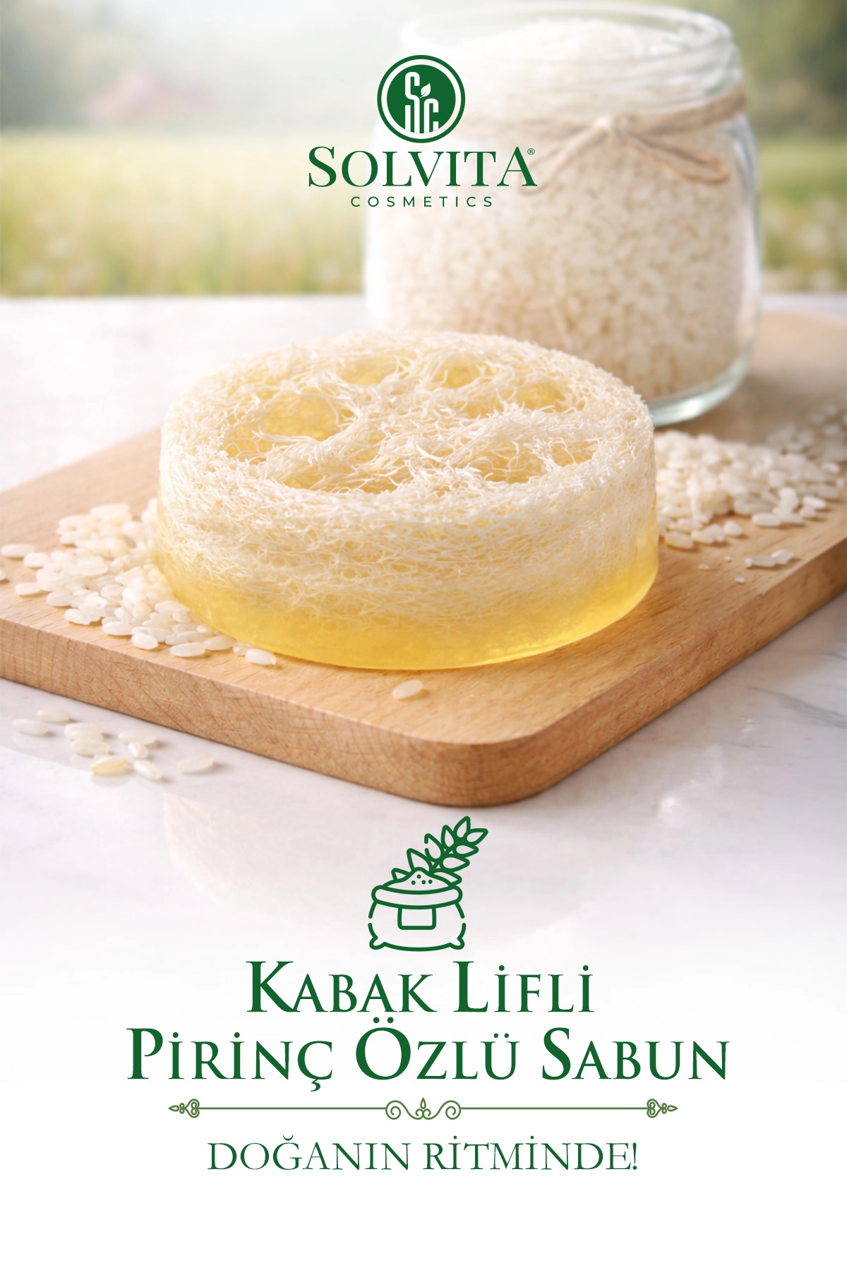 El Yapımı Yuvarlak Kabak Lifli Pirinç Özlü Sabun