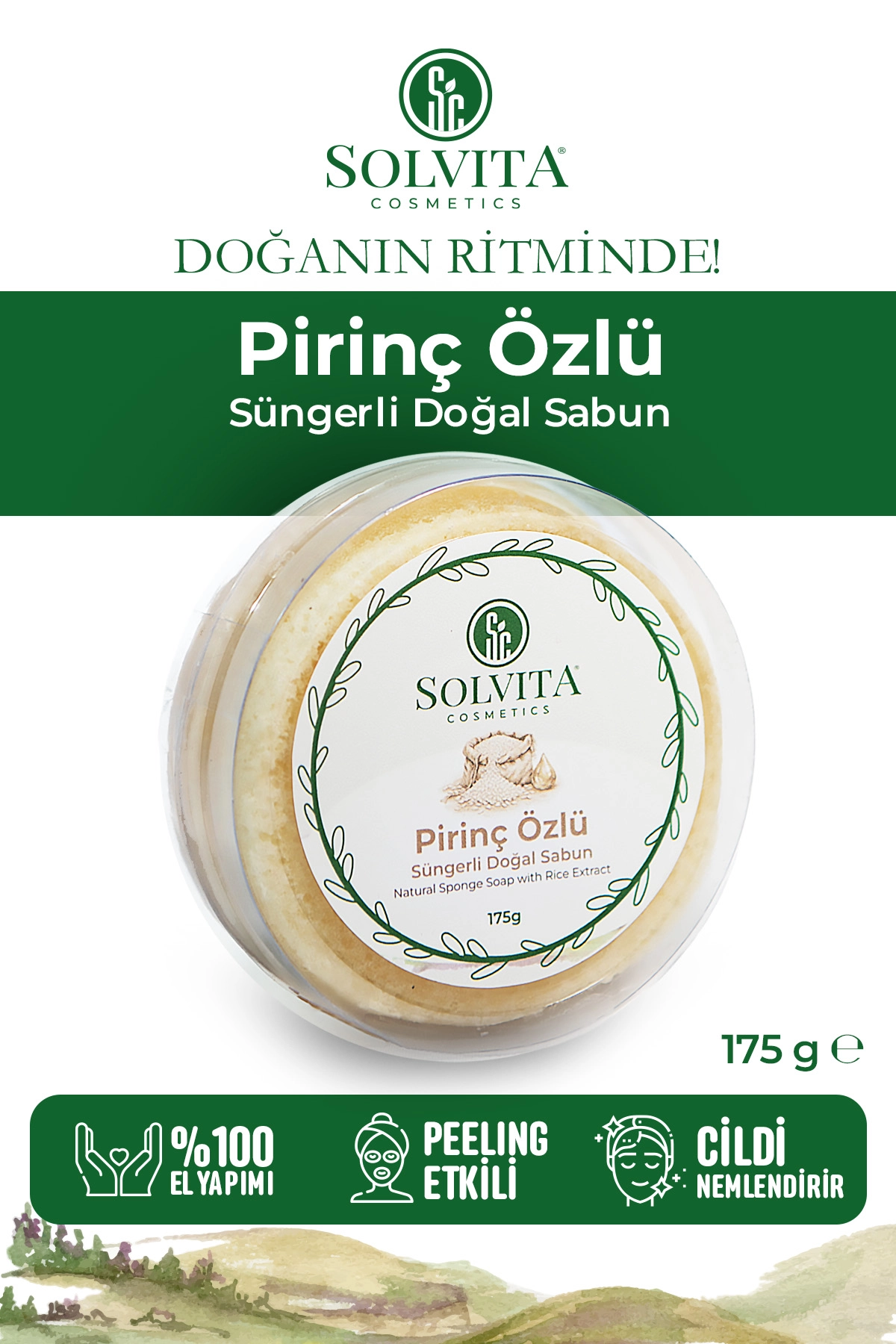 %100 El Yapımı Süngerli Pirinç Özlü Sabun