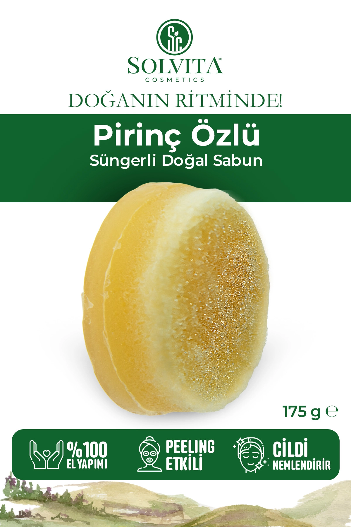 %100 El Yapımı Süngerli Pirinç Özlü Sabun