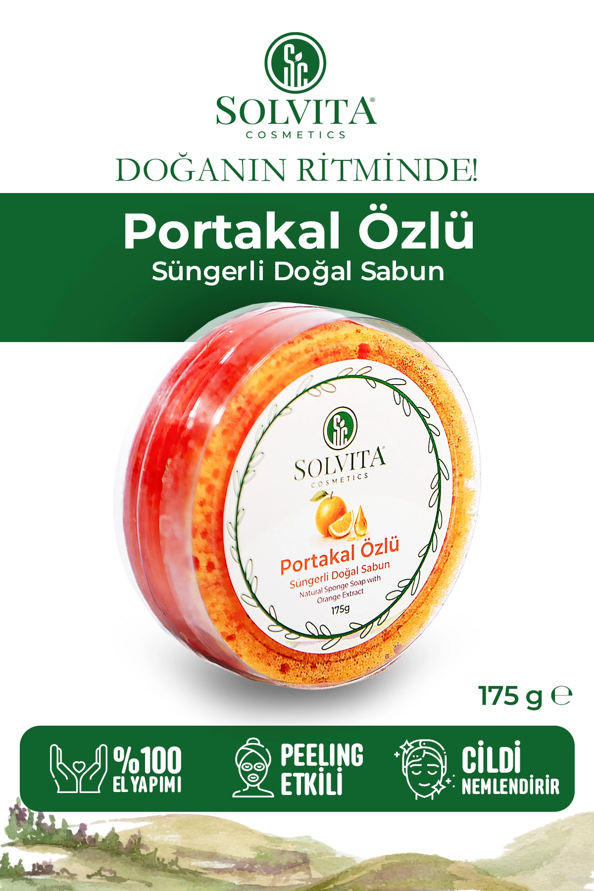 %100 El Yapımı Süngerli Portakal Özlü Sabun