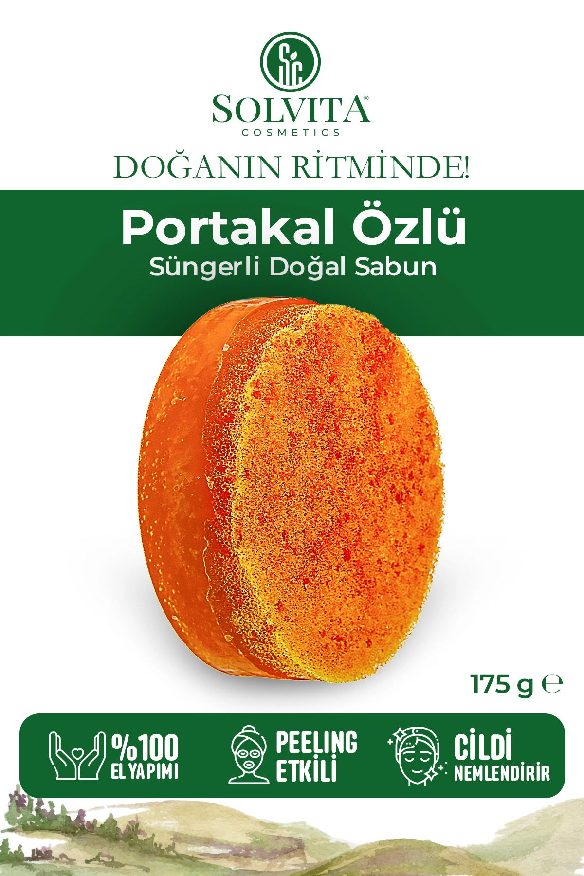 %100 El Yapımı Süngerli Portakal Özlü Sabun