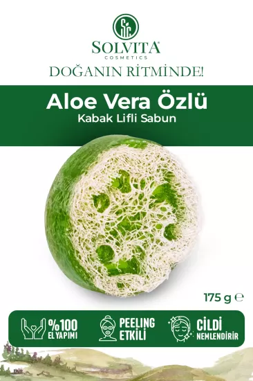 El Yapımı Yuvarlak Kabak Lifli Aloe Vera Özlü Sabun