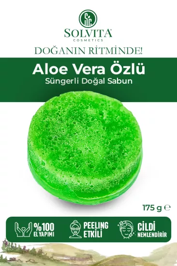 %100 El Yapımı Süngerli Aloe Vera Özlü Sabun