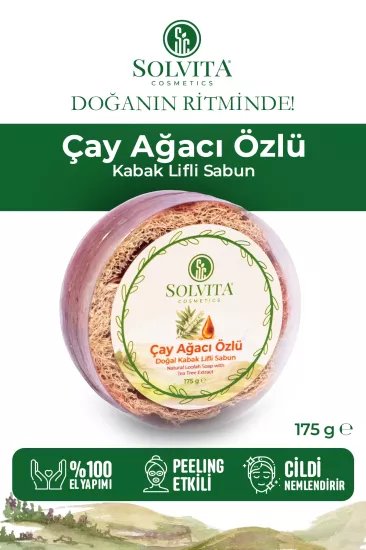 El Yapımı Yuvarlak Kabak Lifli Çay Ağacı Özlü Sabun