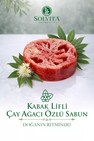El Yapımı Yuvarlak Kabak Lifli Çay Ağacı Özlü Sabun