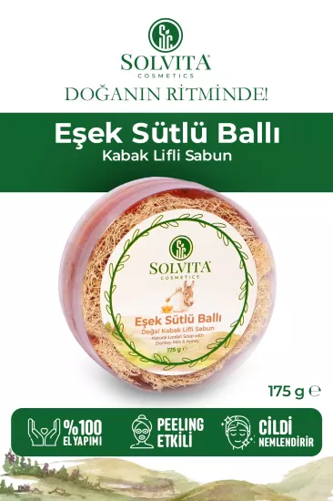 El Yapımı Yuvarlak Kabak Lifli Eşek Sütlü Ballı Sabun