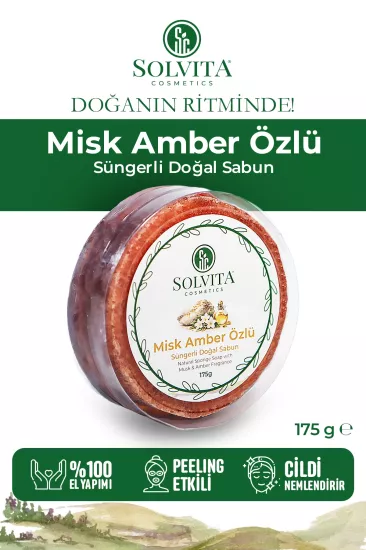 %100 El Yapımı Süngerli Misk Amber Özlü Sabun
