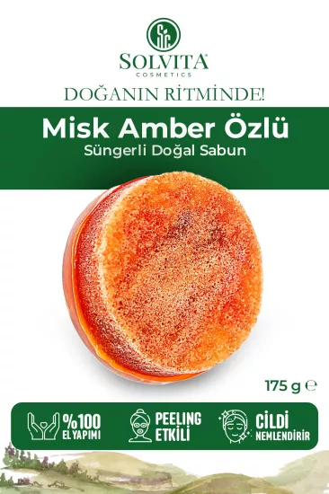 %100 El Yapımı Süngerli Misk Amber Özlü Sabun