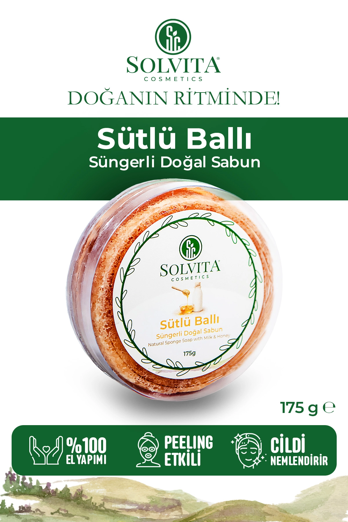 %100 El Yapımı Süngerli Sütlü Ballı Sabun